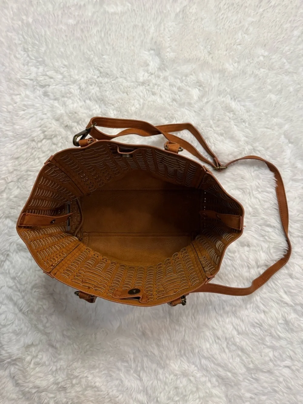 Steve Madden Brown Laser-Cut Satchel Tote